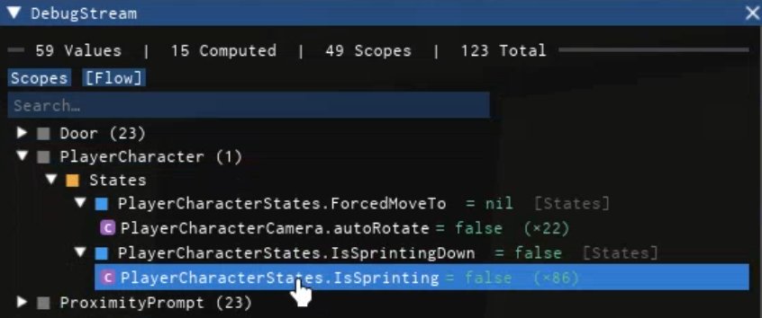 Stream debugger showing scopes, values and computeds